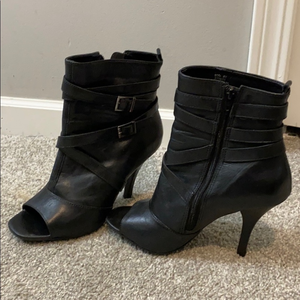 Black leather booties